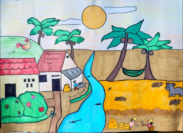 vẽ tranh phong cảnh làng quê 7