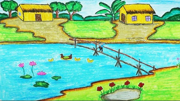 vẽ tranh phong cảnh làng quê 8
