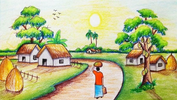 vẽ tranh phong cảnh làng quê 9