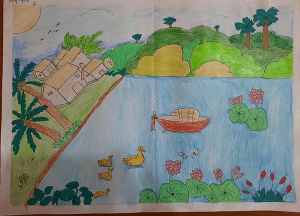 vẽ tranh phong cảnh làng quê bằng bút chì