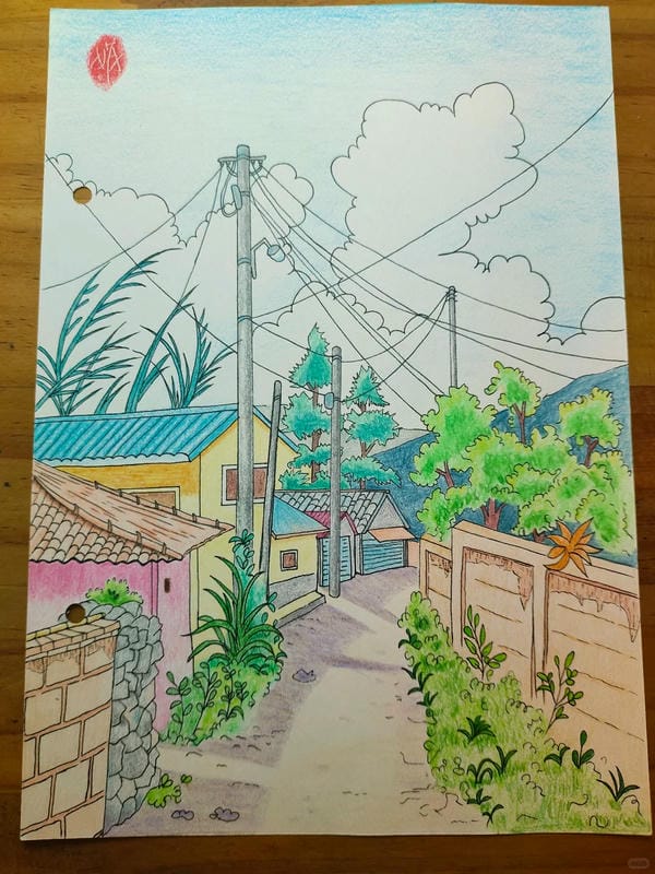 vẽ tranh phong cảnh làng quê em