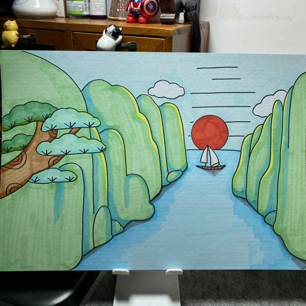 vẽ tranh phong cảnh miền núi đơn giản