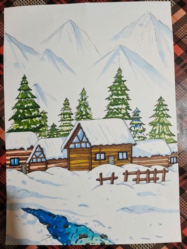 vẽ tranh phong cảnh núi đơn giản