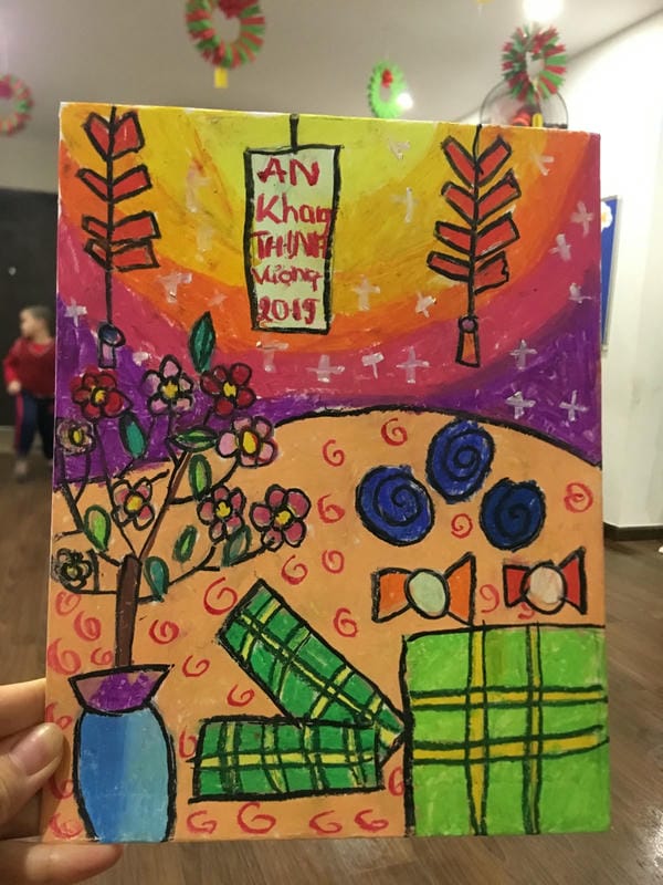 vẽ tranh về đề tài gia đình ngày tết