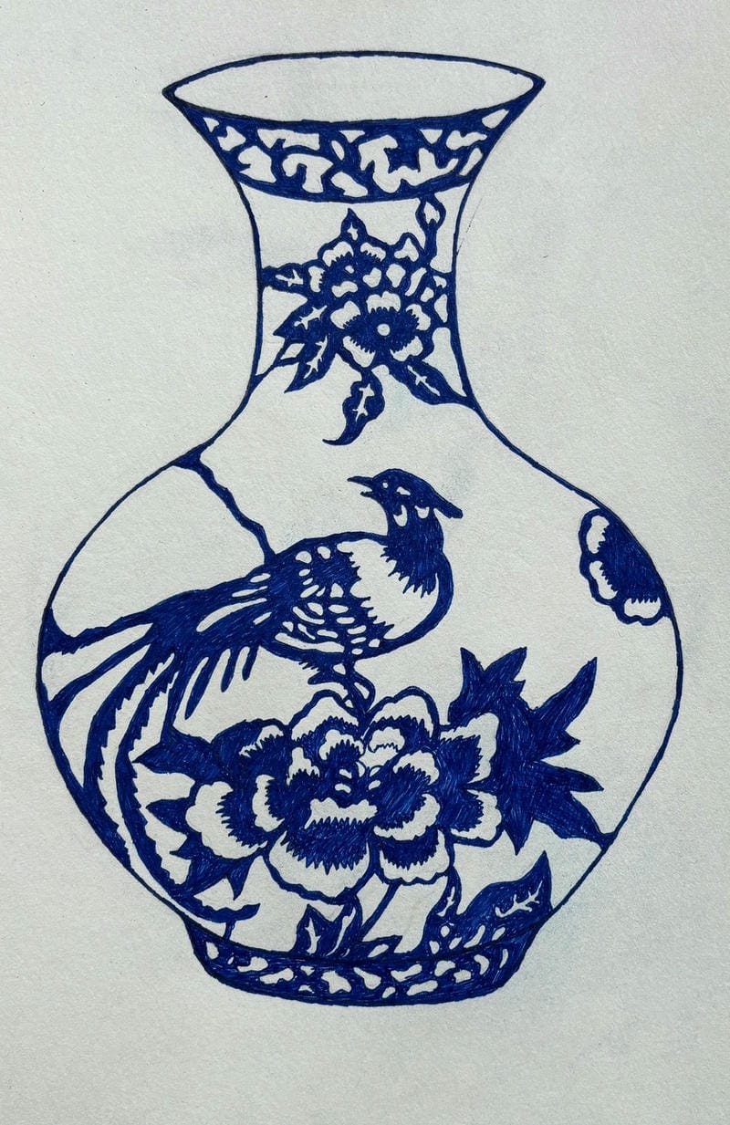 tranh vẽ bình hoa đơn giản 1