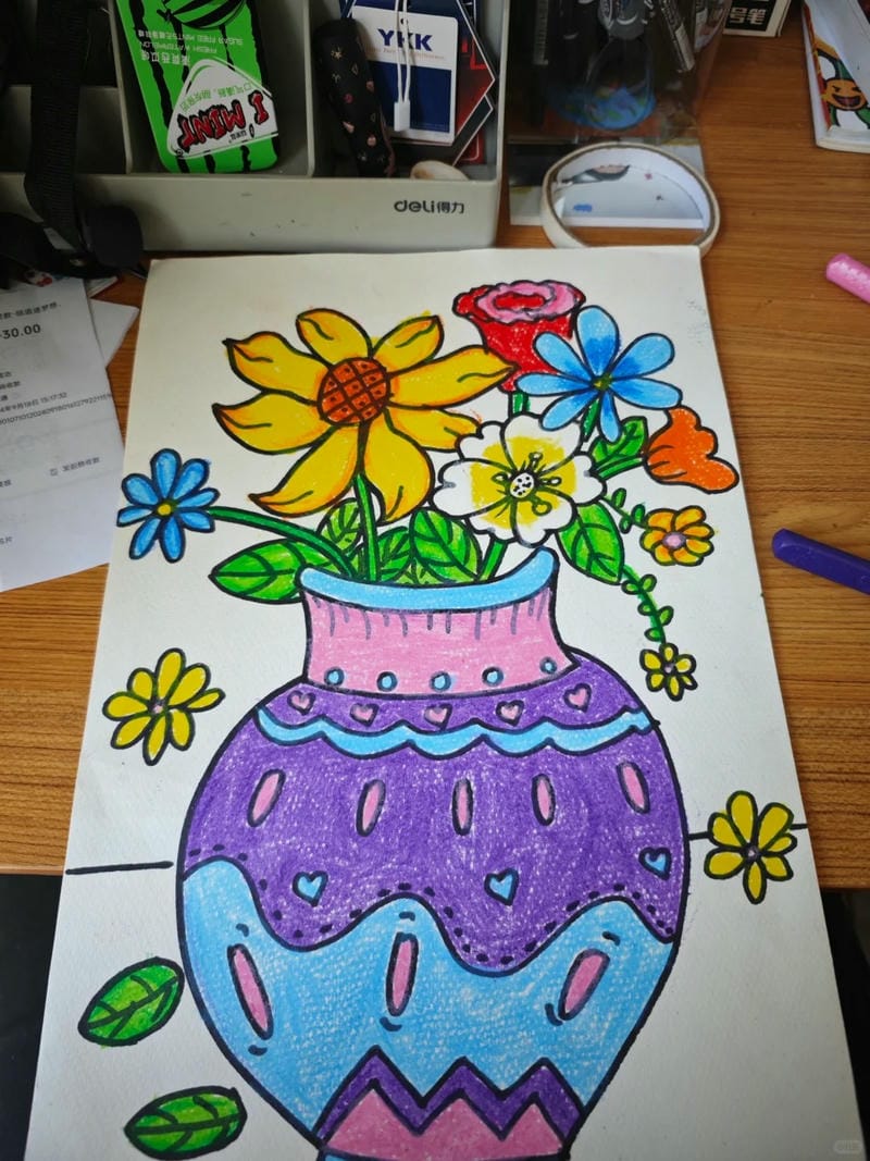 tranh vẽ bình hoa đơn giản 12