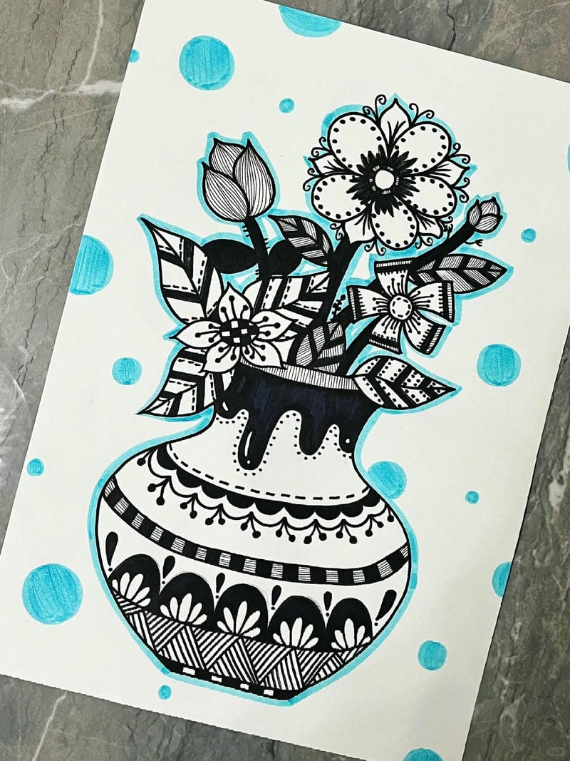 tranh vẽ bình hoa đơn giản 15