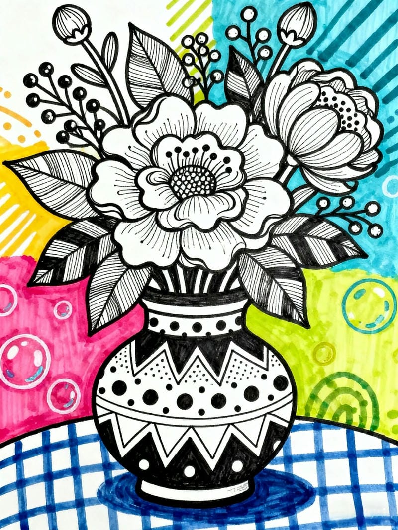 tranh vẽ bình hoa đơn giản 2