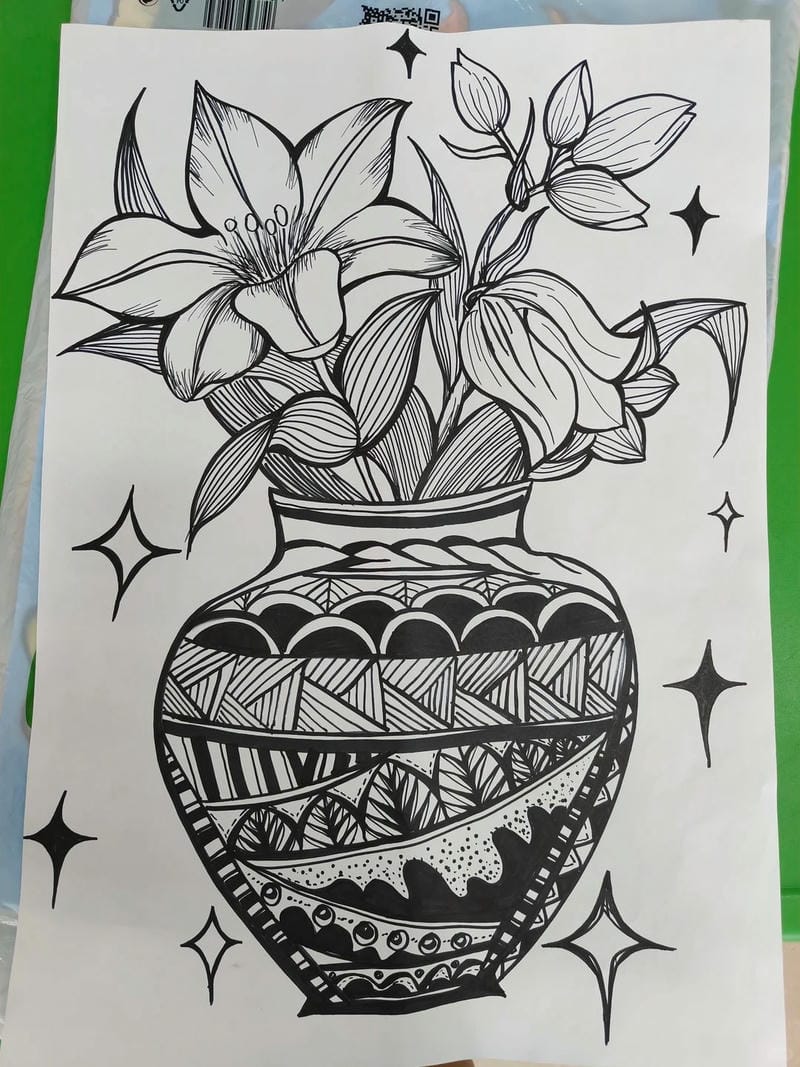 tranh vẽ bình hoa đơn giản 24