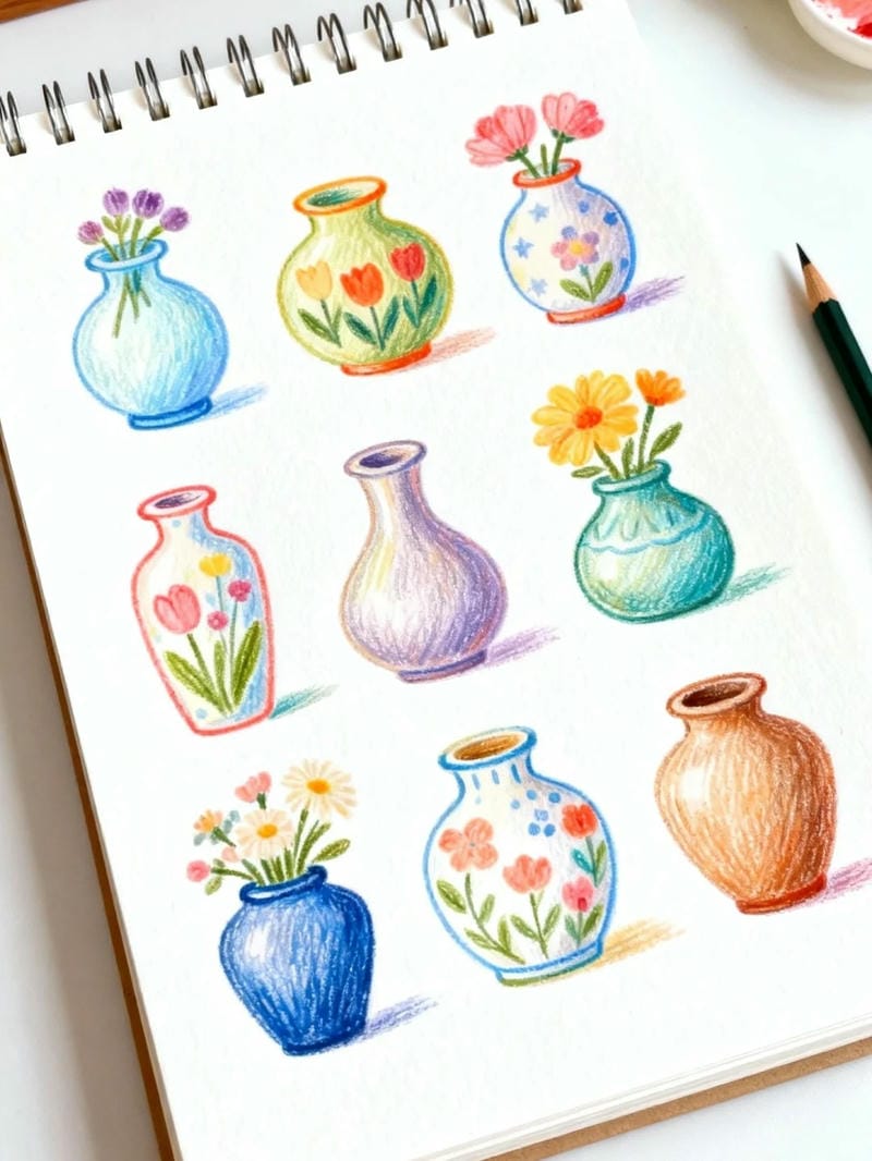 tranh vẽ bình hoa đơn giản 3