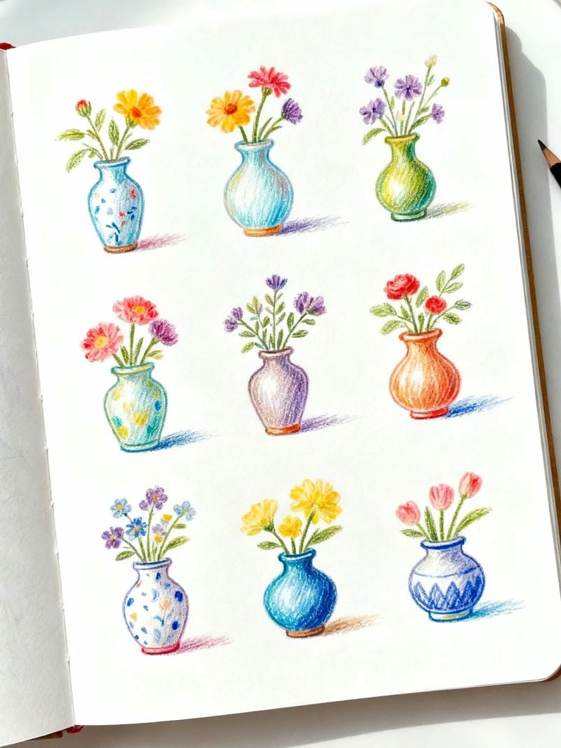 tranh vẽ bình hoa đơn giản 6