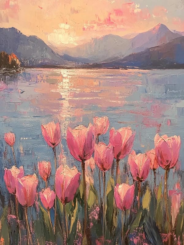 tranh vẽ cánh đồng hoa tulip