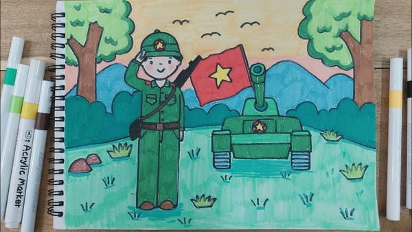 tranh vẽ chú bộ đội 25