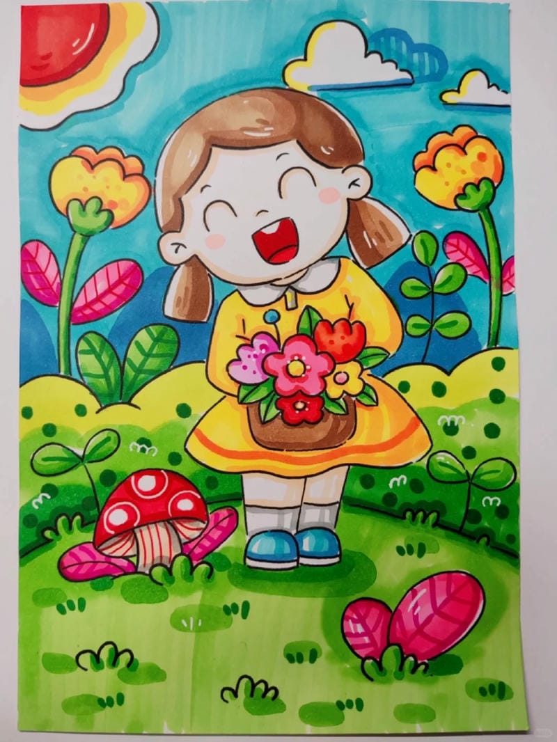 tranh vẽ cô gái và hoa​ 15