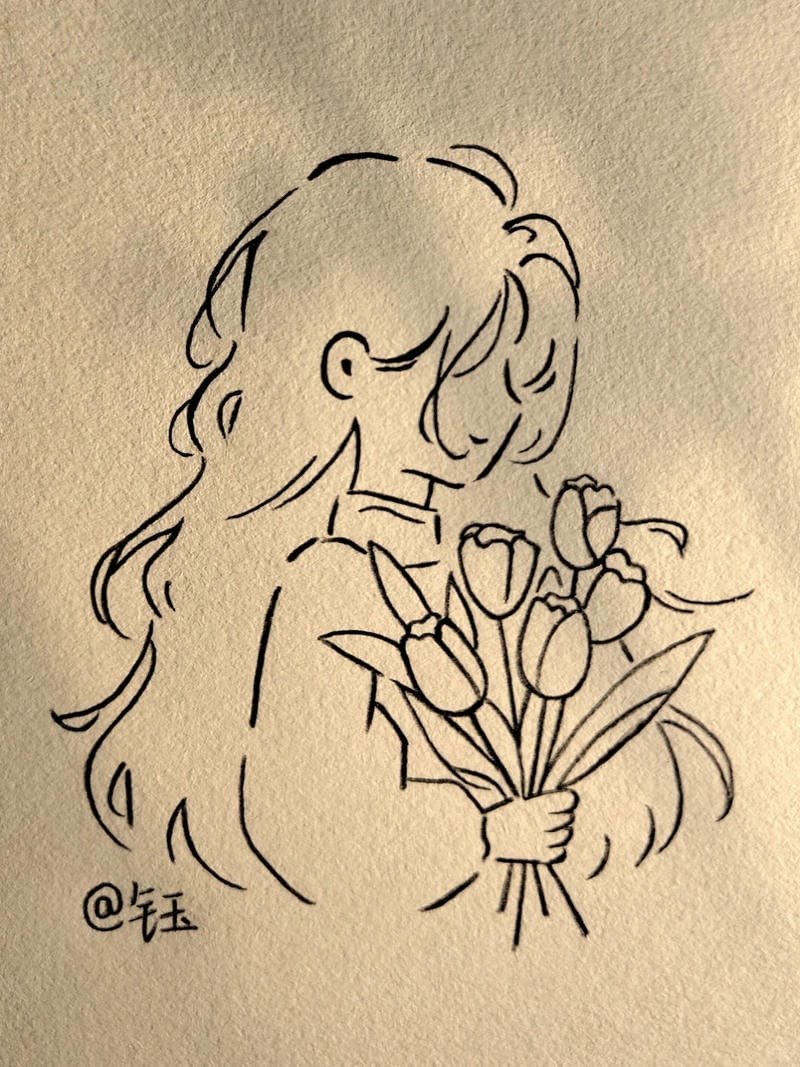 tranh vẽ cô gái và hoa​ 16