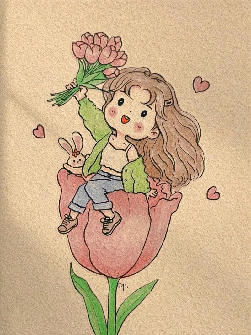 tranh vẽ cô gái và hoa​ 19