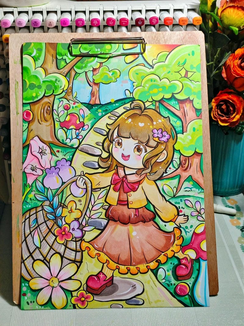 tranh vẽ cô gái và hoa​ 20