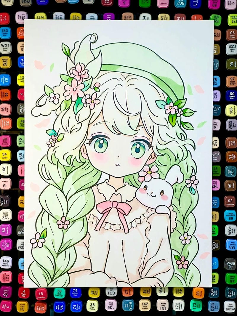 tranh vẽ cô gái và hoa​ 27