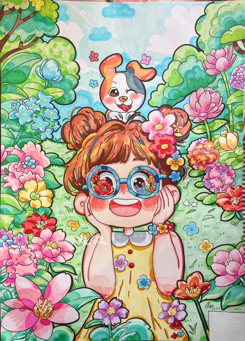 tranh vẽ cô gái và hoa​ 28