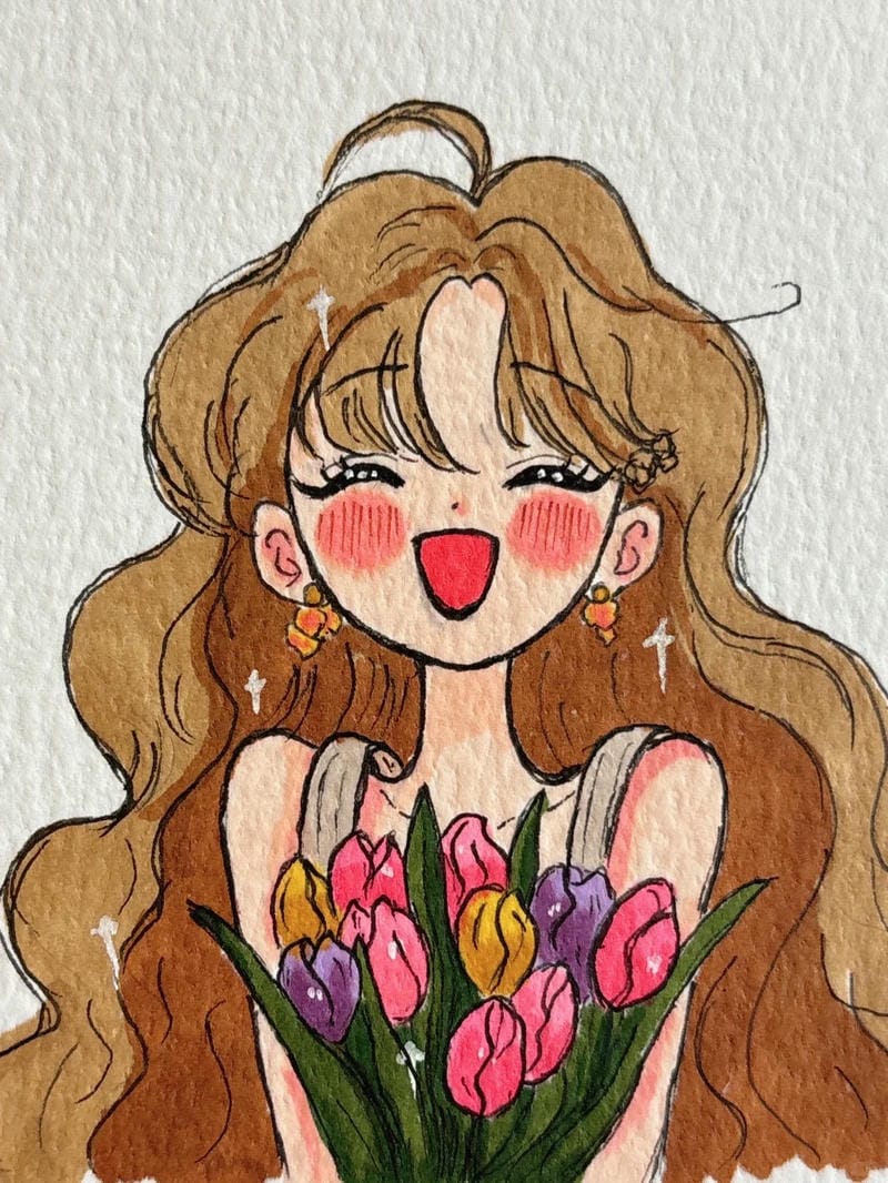tranh vẽ cô gái và hoa​ 29