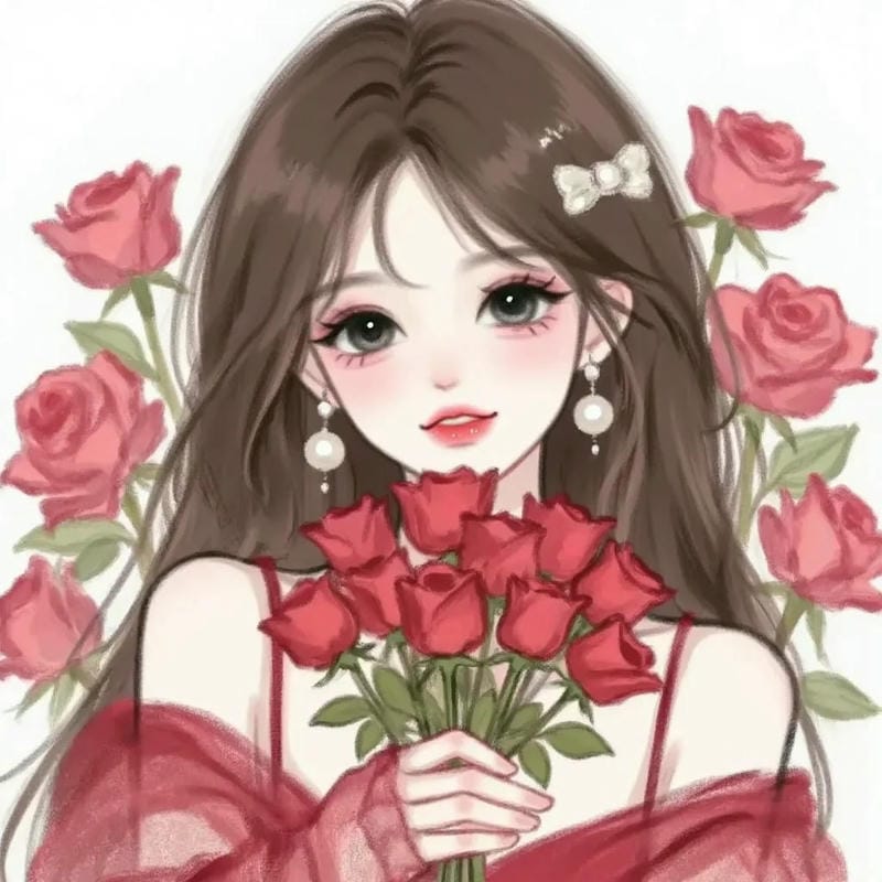 tranh vẽ cô gái và hoa​ 3