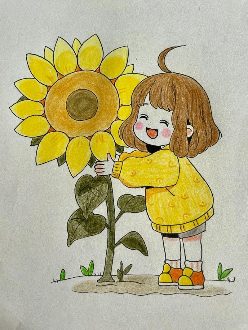 tranh vẽ cô gái và hoa​ 4