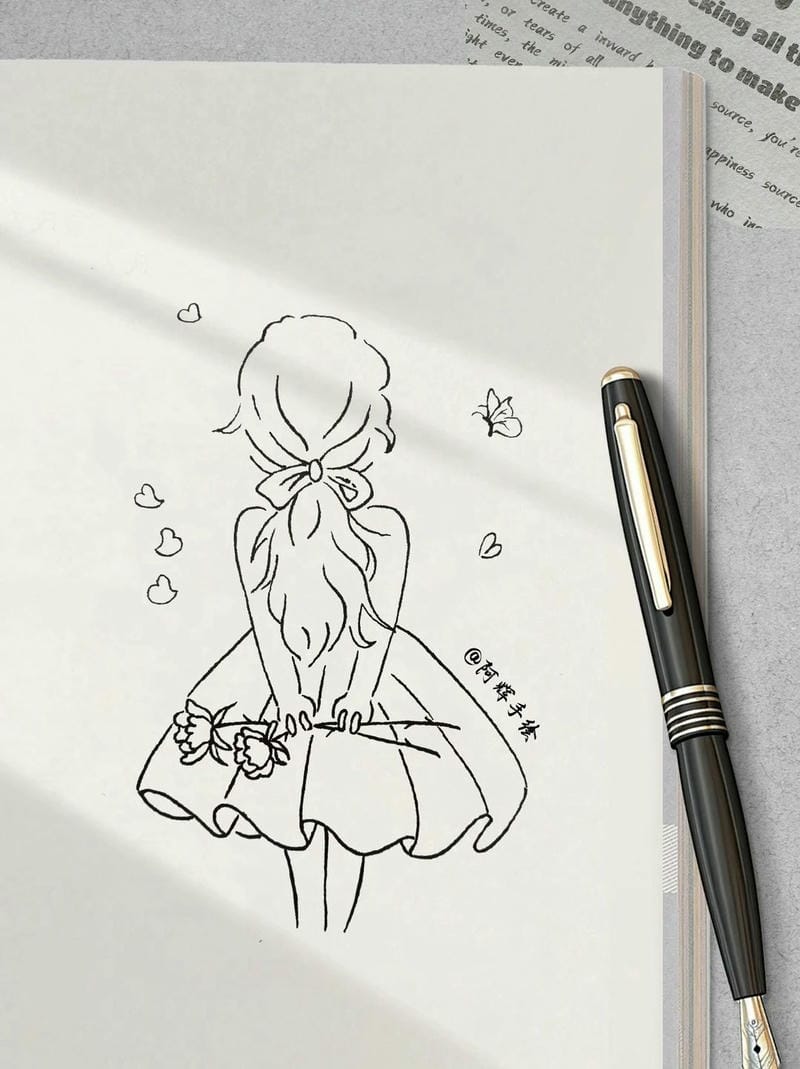 tranh vẽ cô gái và hoa​ 5