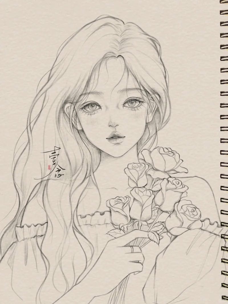 tranh vẽ cô gái và hoa​ 8