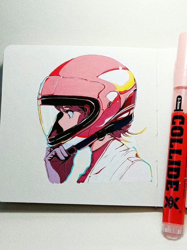 tranh vẽ đội mũ bảo hiểm 9