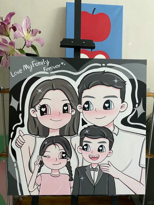 tranh vẽ gia đình 4 người 12