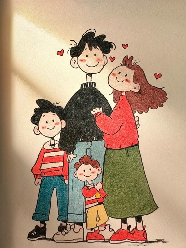 tranh vẽ gia đình 4 người 22
