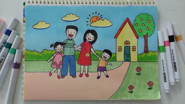 tranh vẽ gia đình 4 người 23
