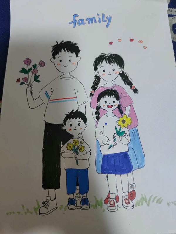 tranh vẽ gia đình 4 người 3