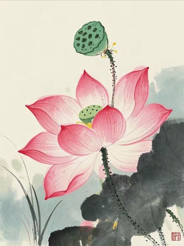 tranh vẽ hoa sen đơn giản