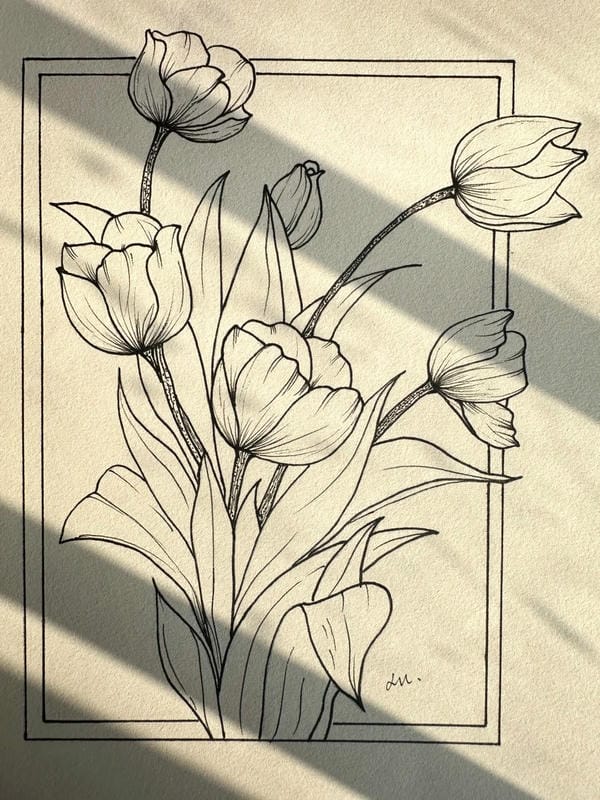 tranh vẽ hoa tulip 19