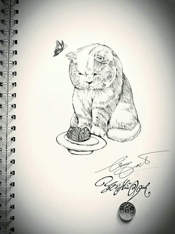 tranh vẽ mèo dễ thương 30