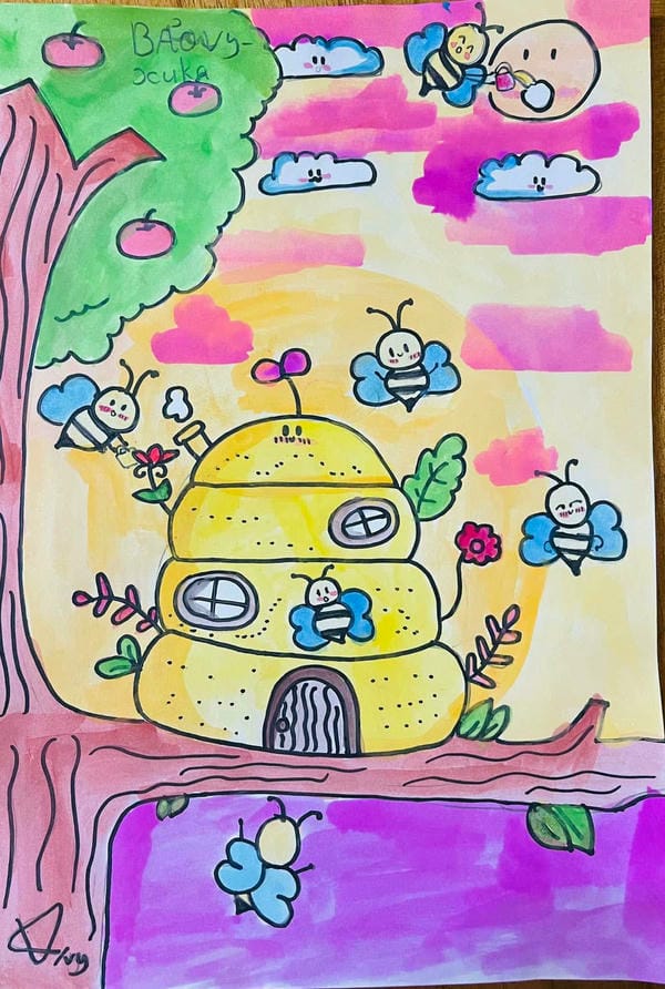 tranh vẽ ngôi nhà 2 tầng