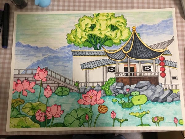 tranh vẽ ngôi nhà đẹp