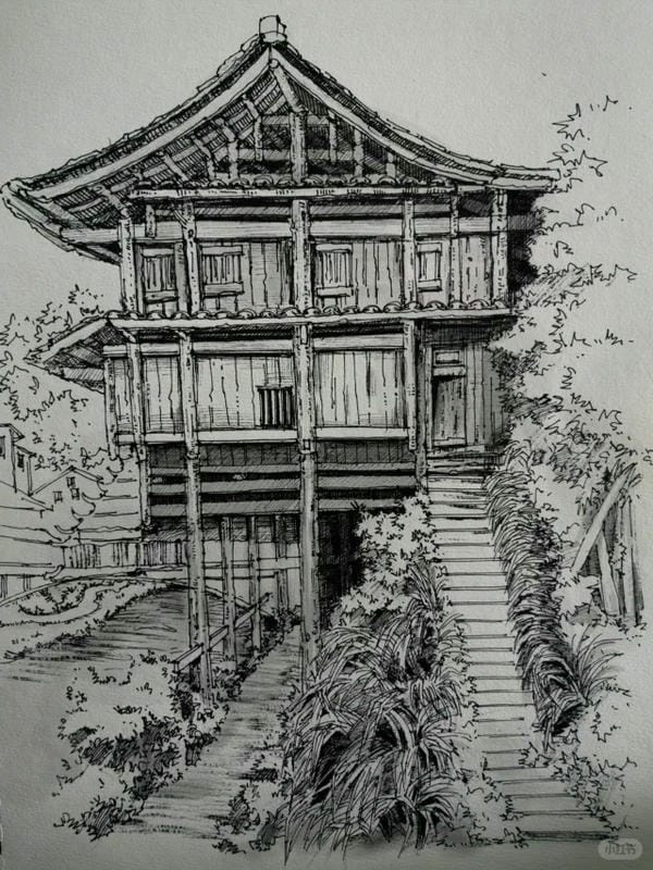 tranh vẽ nhà sàn 1