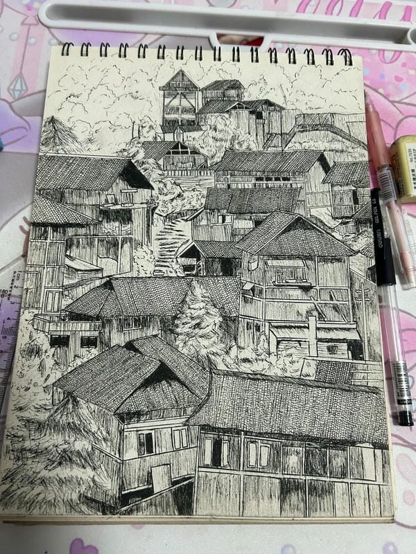 tranh vẽ nhà sàn 12