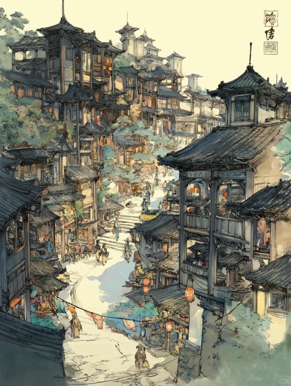 tranh vẽ nhà sàn 2