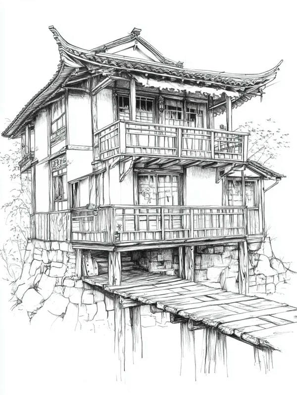 tranh vẽ nhà sàn 20