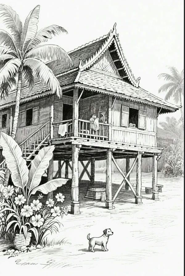 tranh vẽ nhà sàn 21