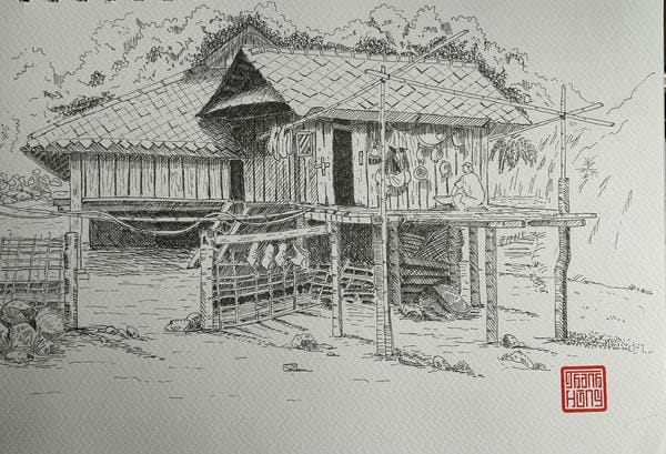 tranh vẽ nhà sàn 22