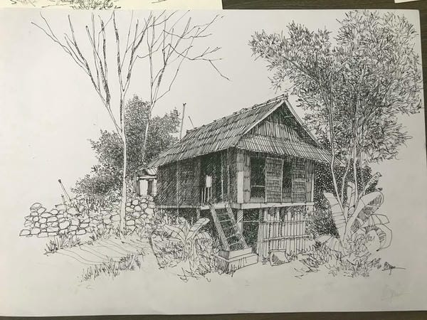 tranh vẽ nhà sàn 24