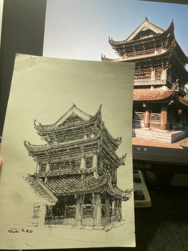 tranh vẽ nhà sàn 25