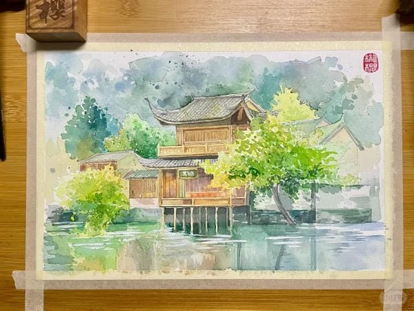 tranh vẽ nhà sàn 3