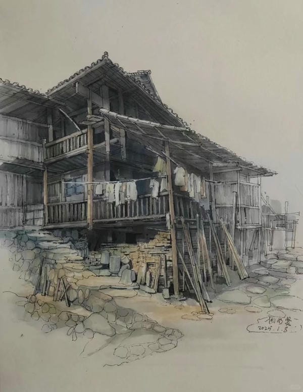 tranh vẽ nhà sàn 4