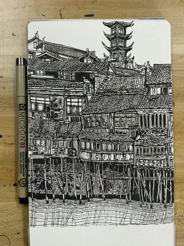 tranh vẽ nhà sàn 5