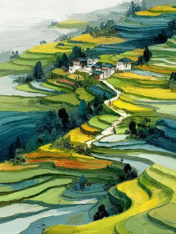 tranh vẽ ruộng bậc thang 10